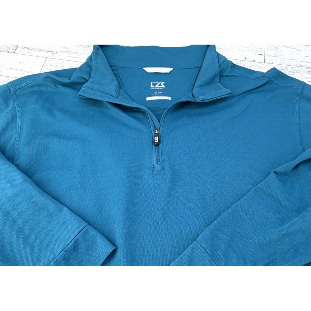 Mens Cutter and Buck CB Drytec Golf 1/4 zip long sleeve Teal Blue Green LARGE